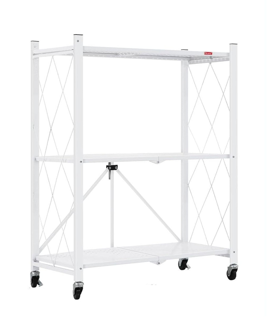 CARLA HOME 3 Tier White Foldable Storage Shelf with Wheels Kitchen Garage Pantry Rack
