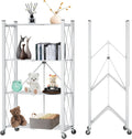 CARLA HOME 4 Tier White Foldable Storage Shelf with Wheels Kitchen Garage Pantry Rack