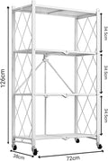 CARLA HOME 4 Tier White Foldable Storage Shelf with Wheels Kitchen Garage Pantry Rack