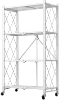 CARLA HOME 4 Tier White Foldable Storage Shelf with Wheels Kitchen Garage Pantry Rack