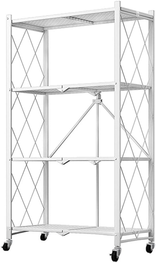 CARLA HOME 4 Tier White Foldable Storage Shelf with Wheels Kitchen Garage Pantry Rack