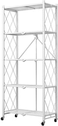 CARLA HOME 5 Tier White Foldable Storage Shelf with Wheels 100kg Capacity