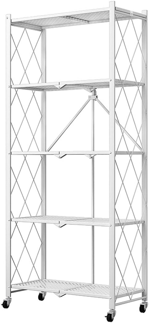 CARLA HOME 5 Tier White Foldable Storage Shelf with Wheels 100kg Capacity