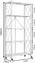 CARLA HOME 5 Tier White Foldable Storage Shelf with Wheels 100kg Capacity