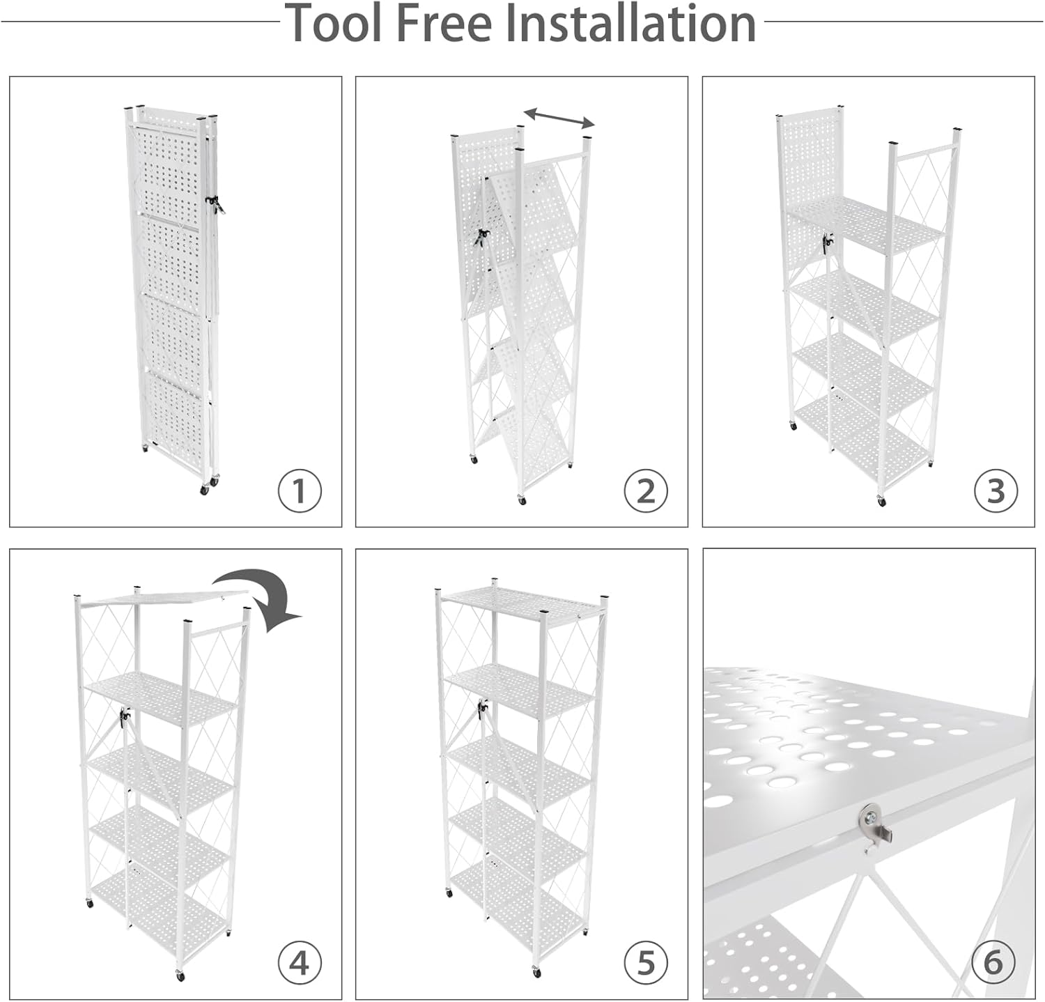 CARLA HOME 5 Tier White Foldable Storage Shelf with Wheels 100kg Capacity