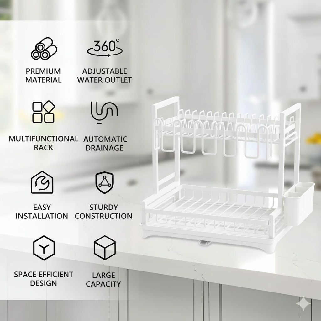 CARLA HOME 2-Tier Dish Drying Rack – White with Drainboard