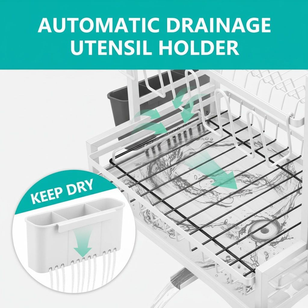 CARLA HOME 2-Tier Dish Drying Rack – White with Drainboard