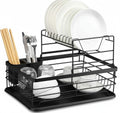CARLA HOME 2-Tier Dish Drying Rack – Black with Drip Tray & Utensil Holder