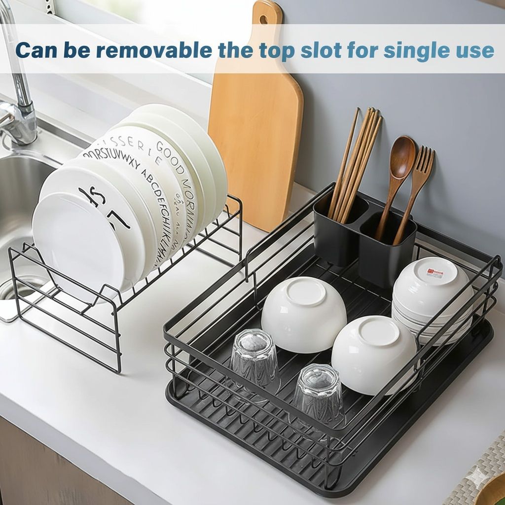 CARLA HOME 2-Tier Dish Drying Rack – Black with Drip Tray & Utensil Holder