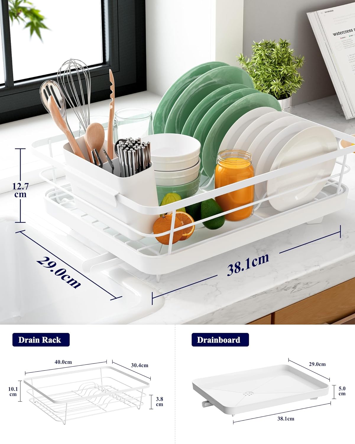 CARLA HOME Dish Drying Rack – Removable Drip Tray & Utensil Holder