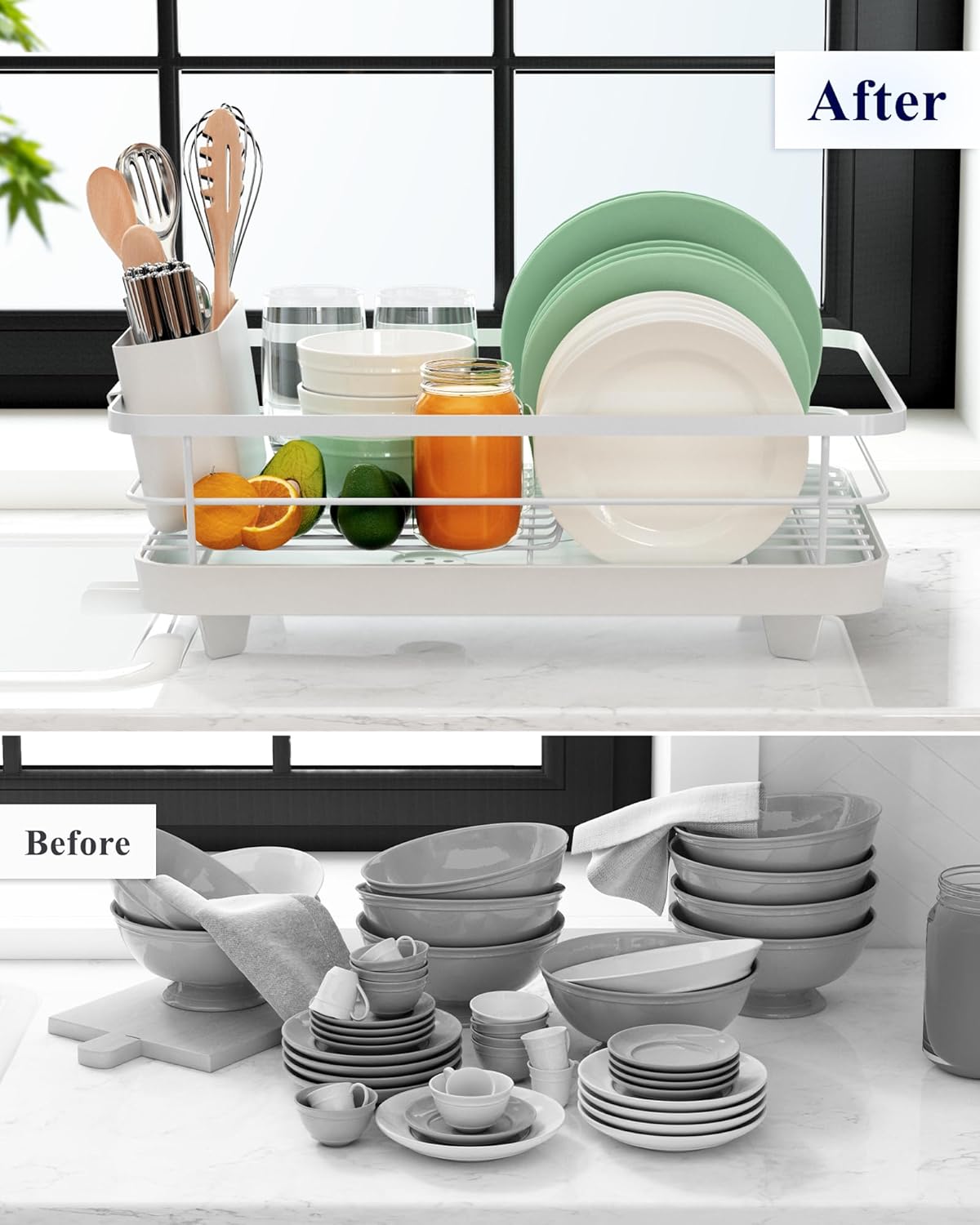 CARLA HOME Dish Drying Rack – Removable Drip Tray & Utensil Holder
