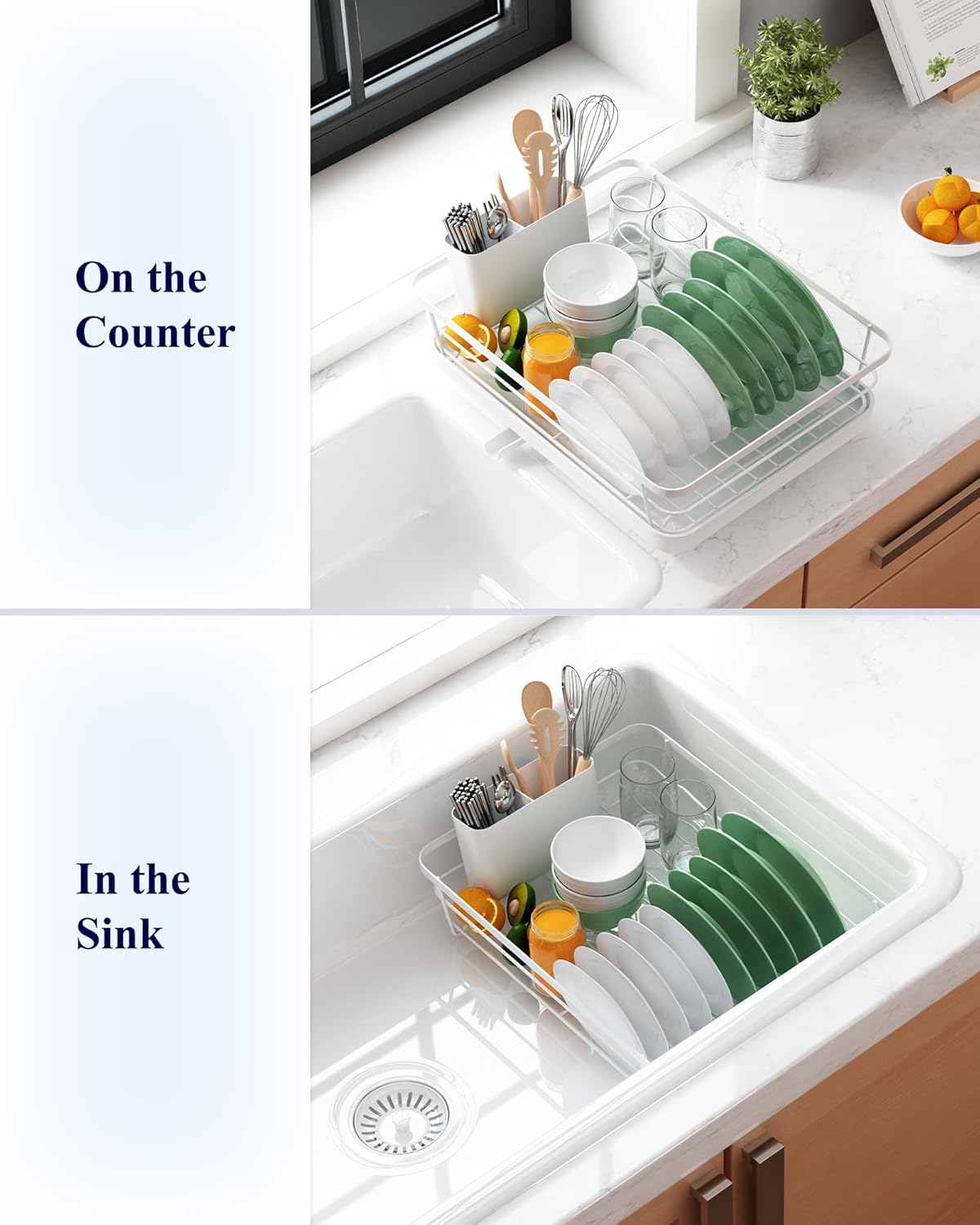CARLA HOME Dish Drying Rack – Removable Drip Tray & Utensil Holder