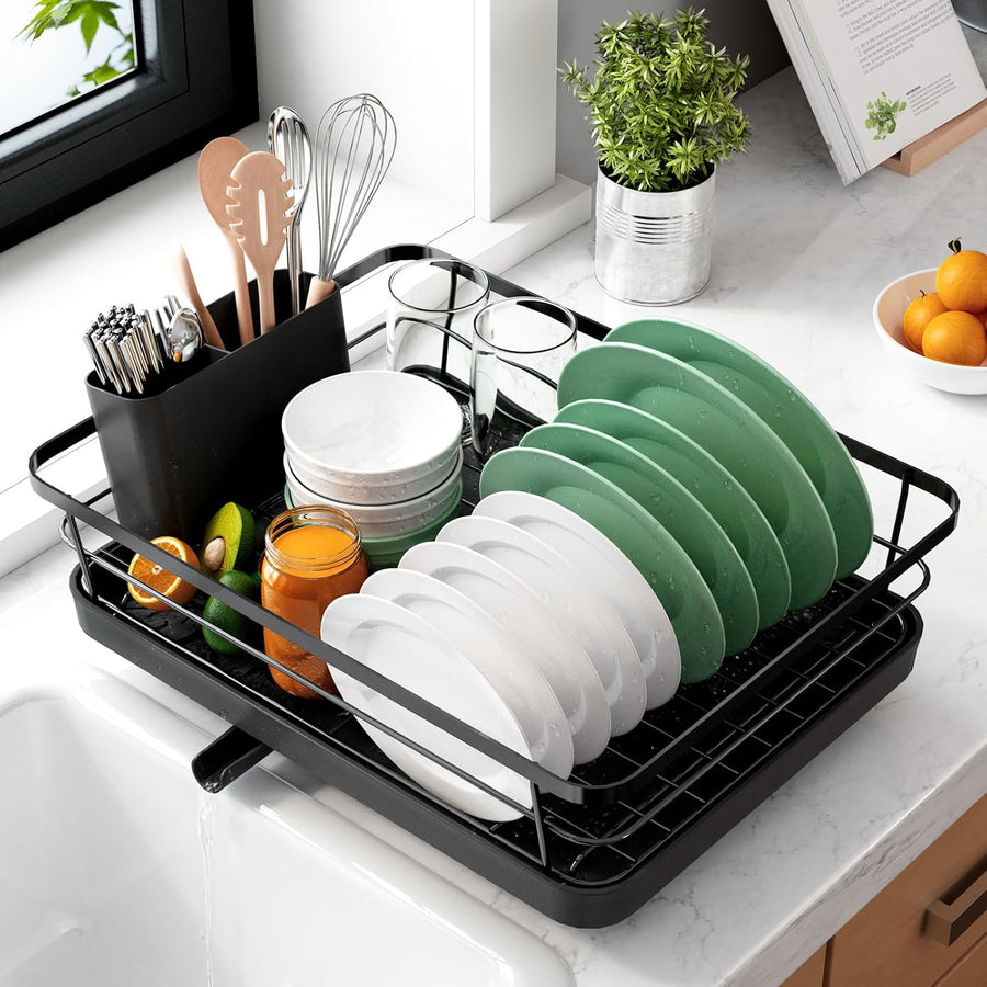 CARLA HOME Dish Drying Rack – Removable Drip Tray & Utensil Holder