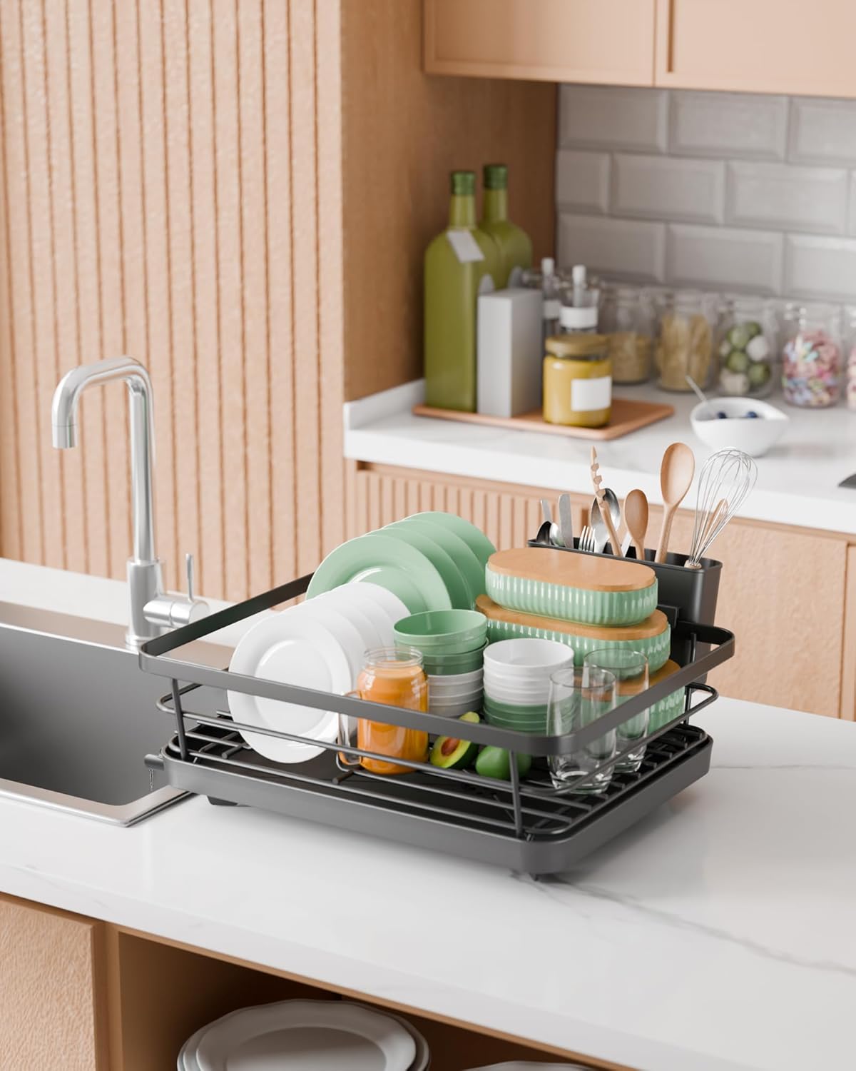 CARLA HOME Dish Drying Rack – Removable Drip Tray & Utensil Holder