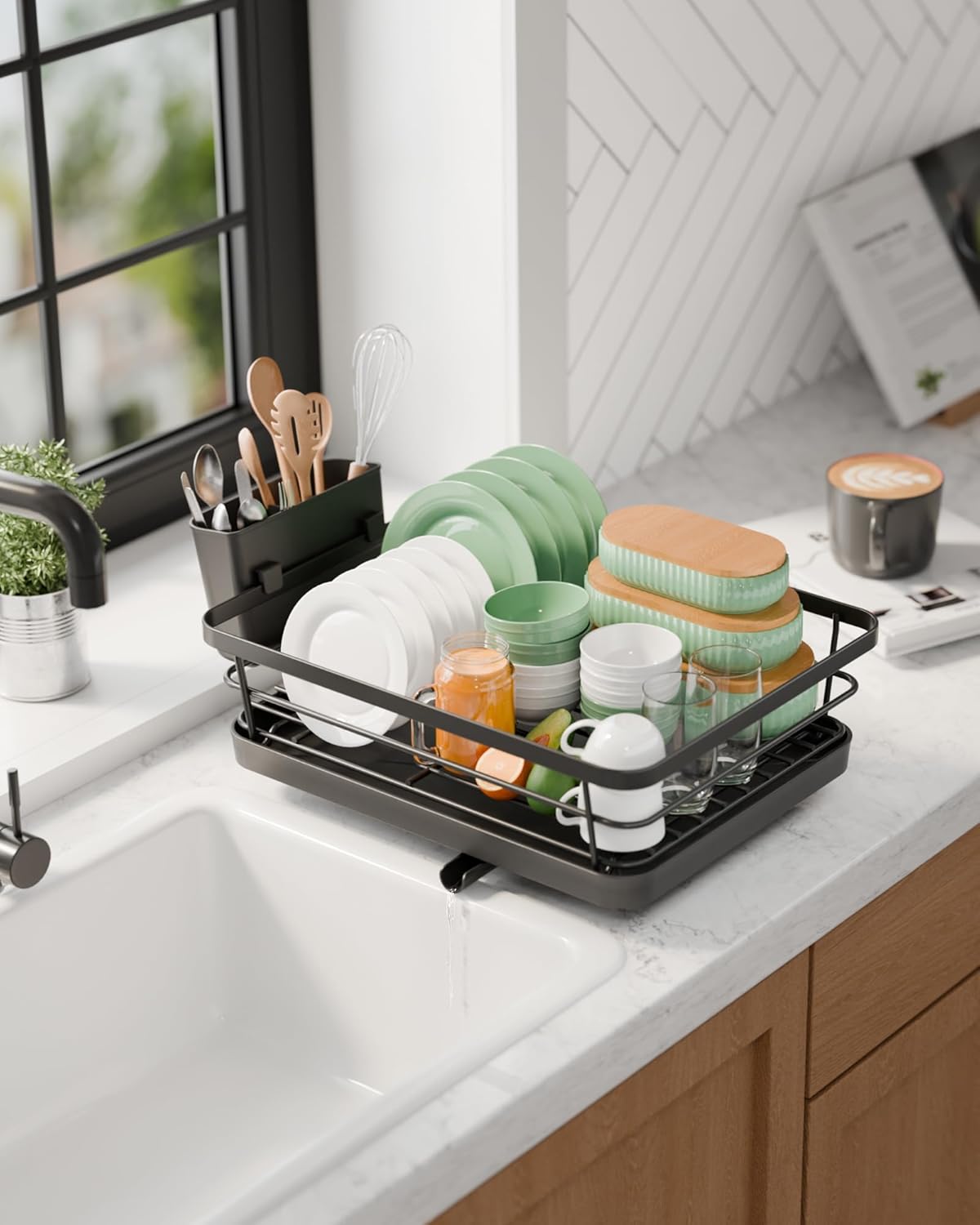 CARLA HOME Dish Drying Rack – Removable Drip Tray & Utensil Holder