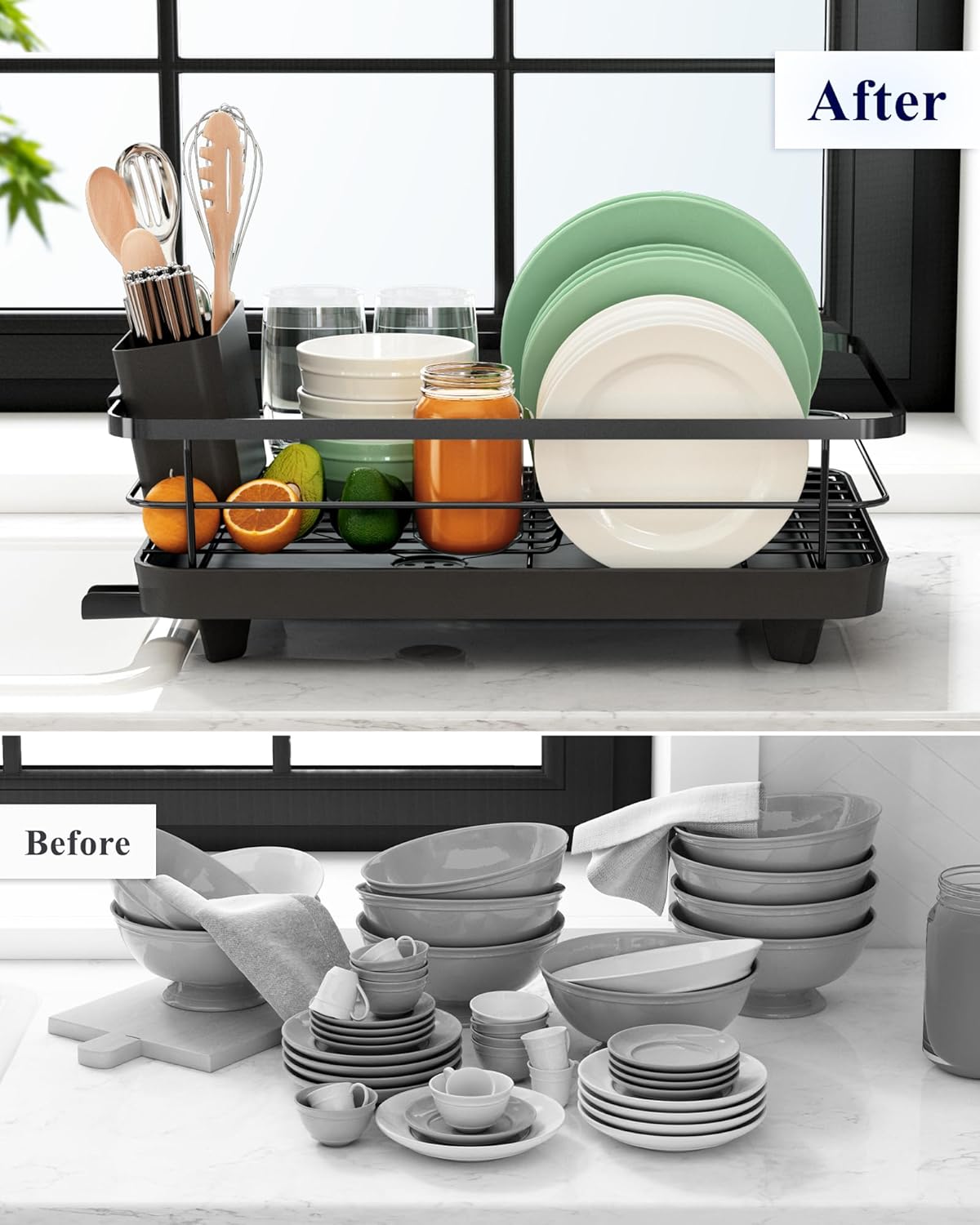 CARLA HOME Dish Drying Rack – Removable Drip Tray & Utensil Holder