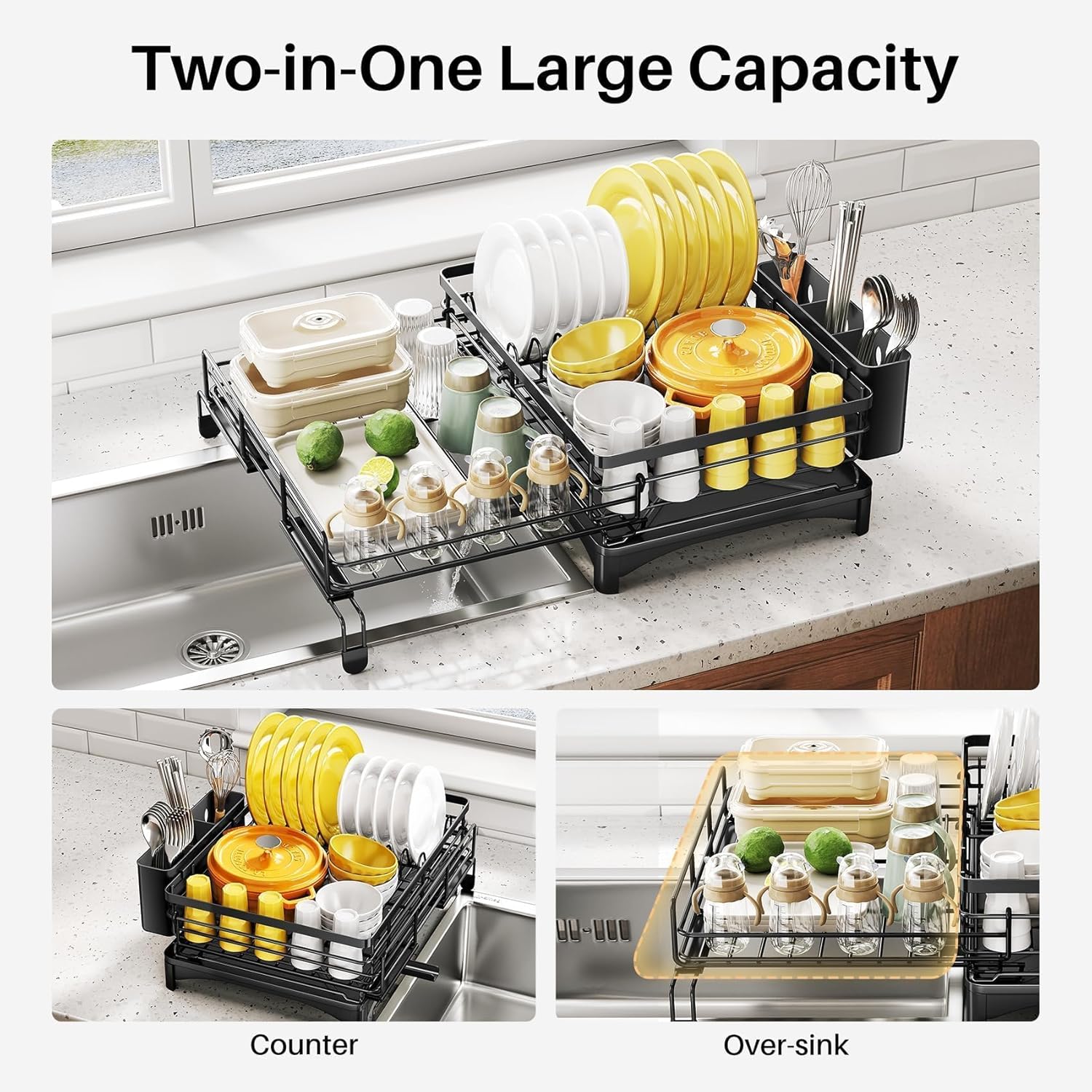 CARLA HOME 1-Tier Expandable Dish Drying Rack – Drainage Spout, 31-55cm
