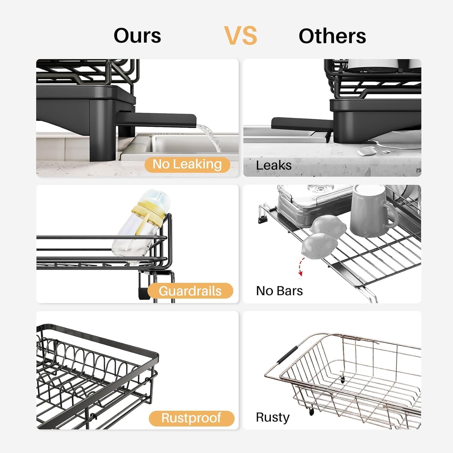 CARLA HOME 1-Tier Expandable Dish Drying Rack – Drainage Spout, 31-55cm