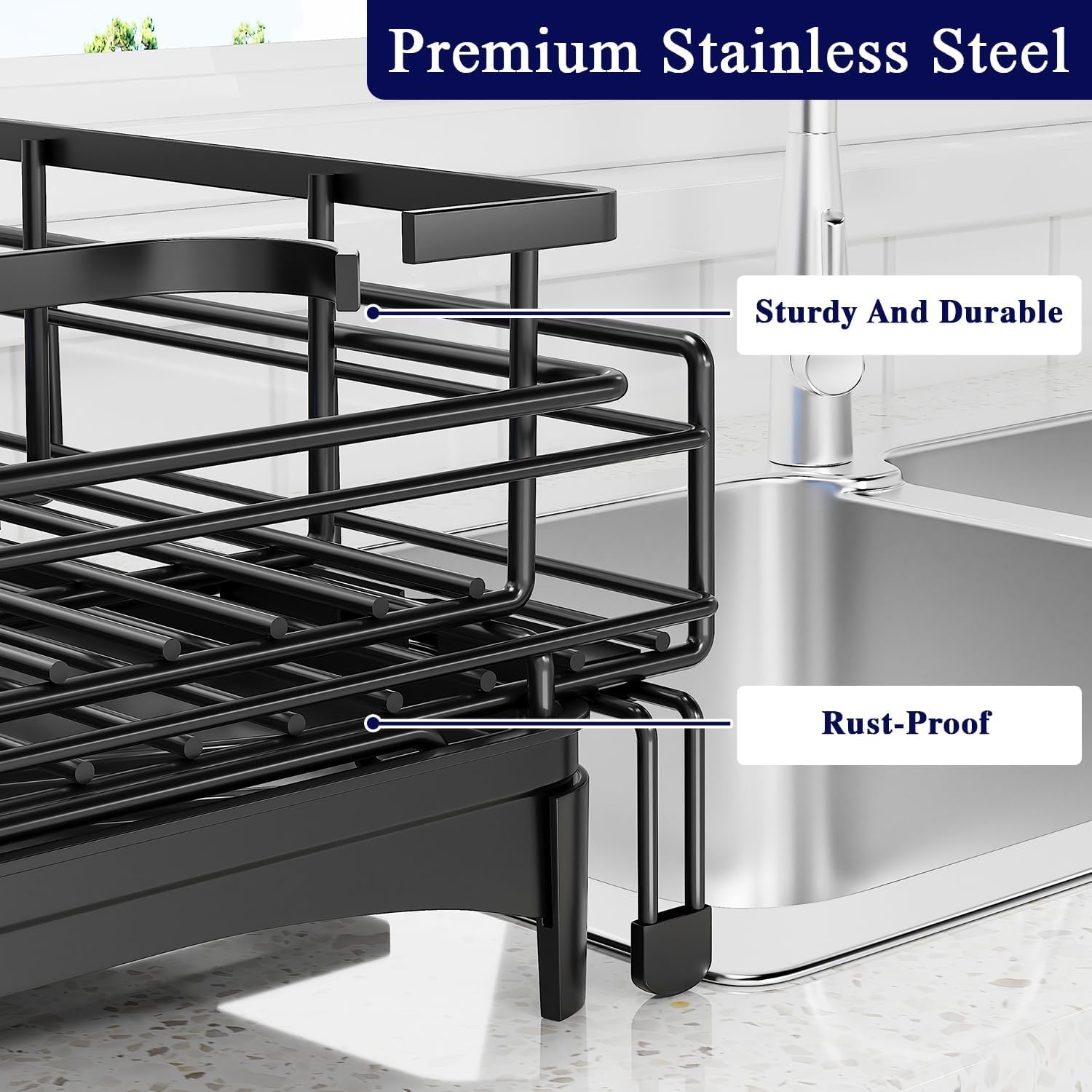 CARLA HOME 2-Tier Expandable Dish Drying Rack – Drainage Spout, 31-55cm
