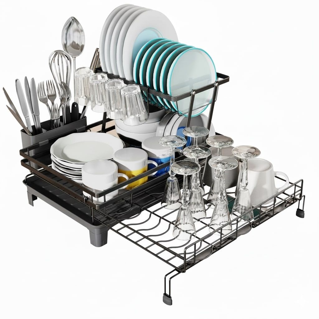 CARLA HOME 2-Tier Expandable Dish Drying Rack – Drainage Spout, 31-55cm