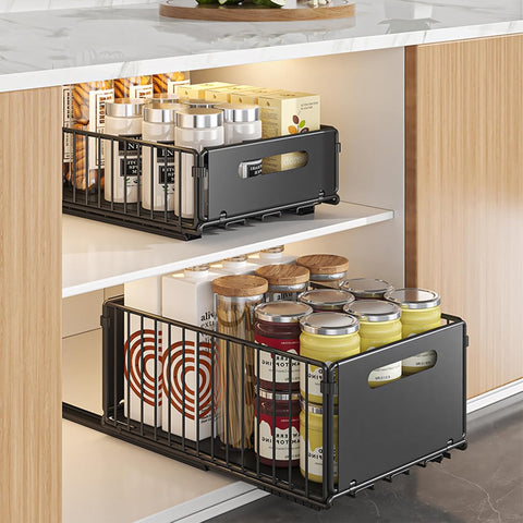 CARLA HOME Pullout Cabinet Organiser Drawers – 2 Pack Adhesive Mount