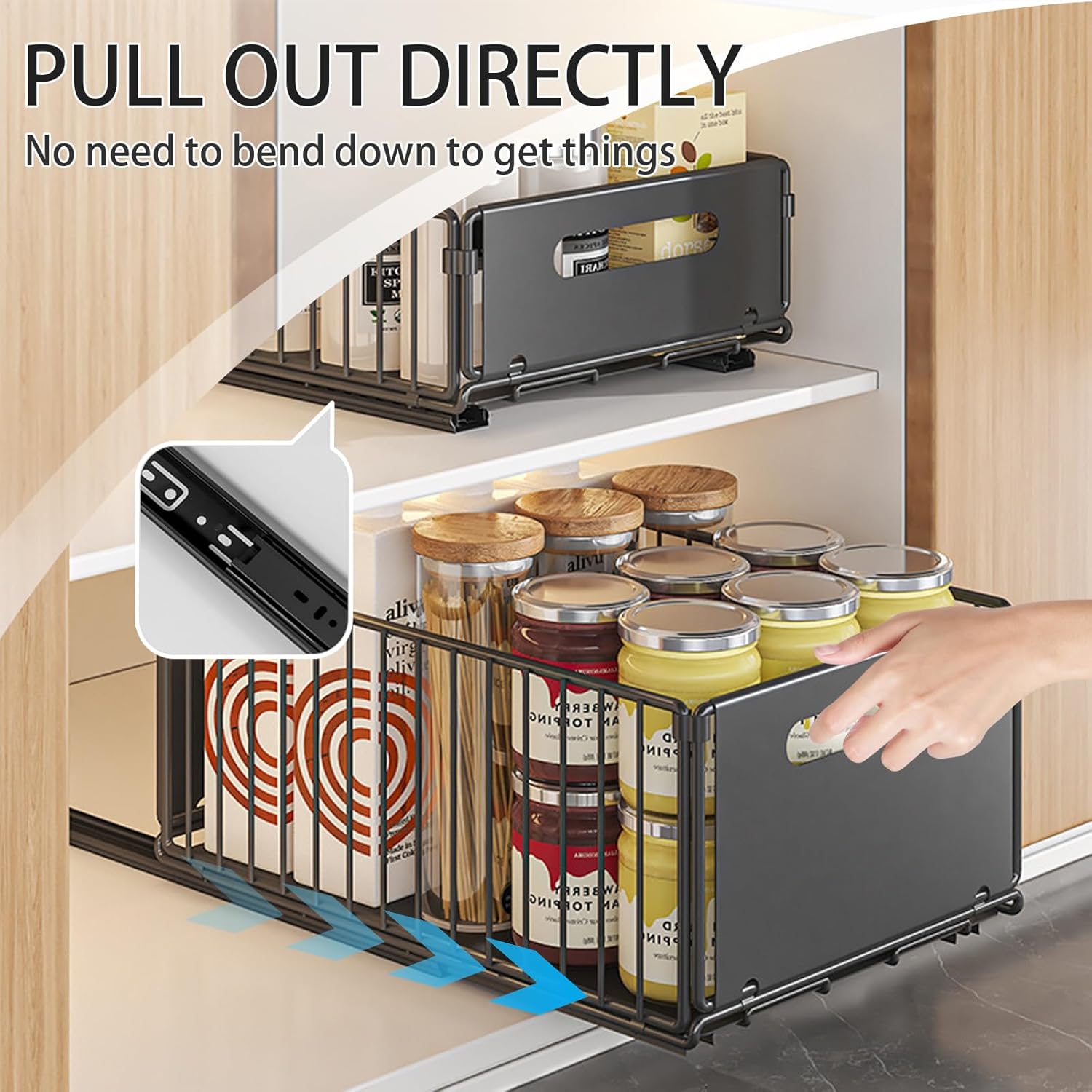 CARLA HOME Pullout Cabinet Organiser Drawers – 2 Pack Adhesive Mount