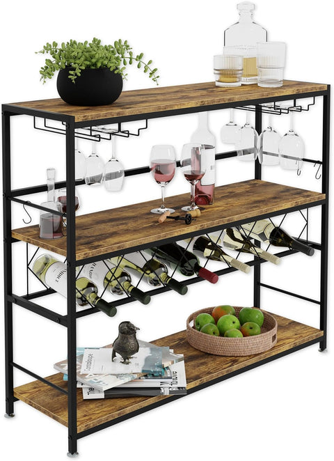 CARLA HOME Large Freestanding Wine Rack with Glass Holder - 20+ Bottle