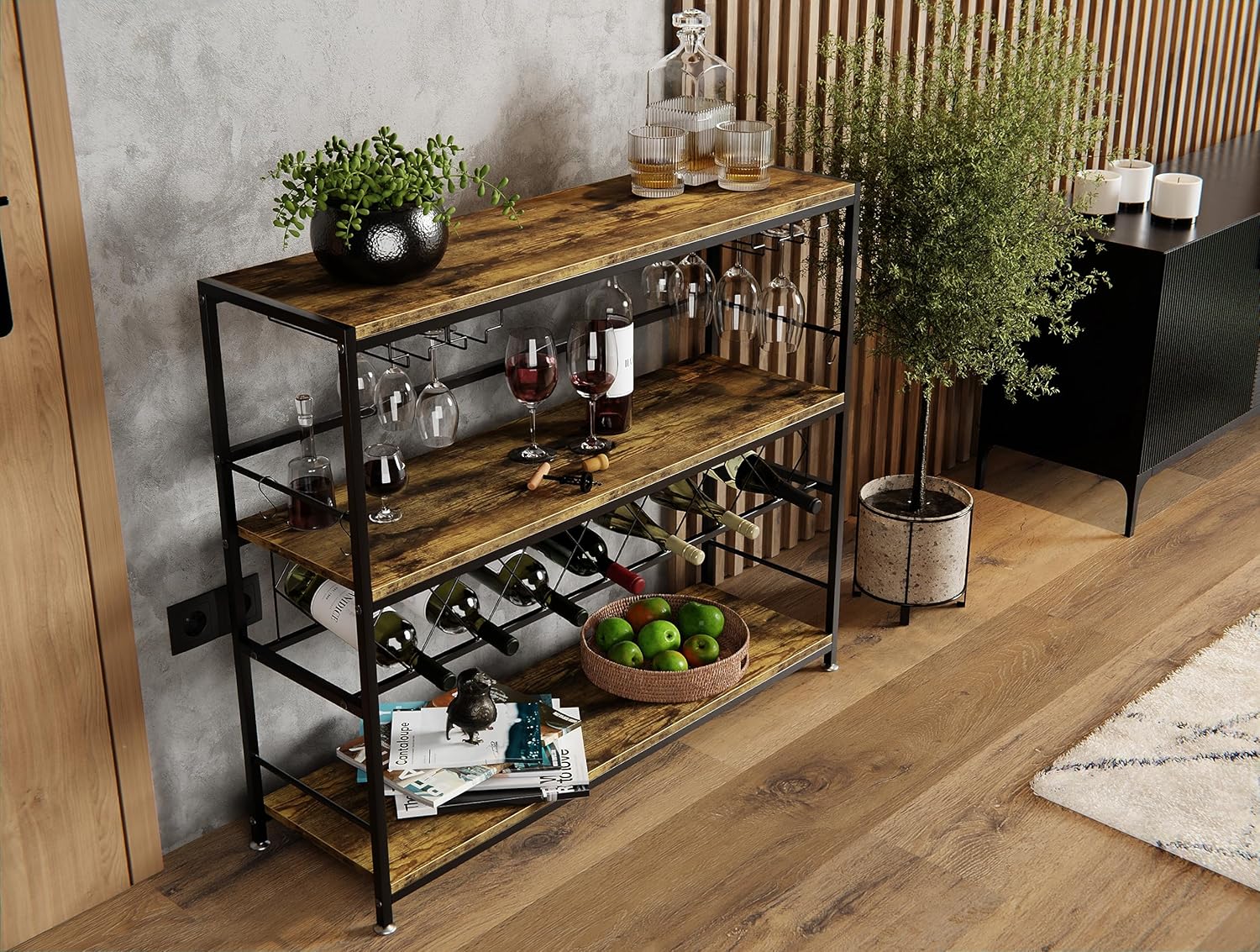 CARLA HOME Large Freestanding Wine Rack with Glass Holder - 20+ Bottle