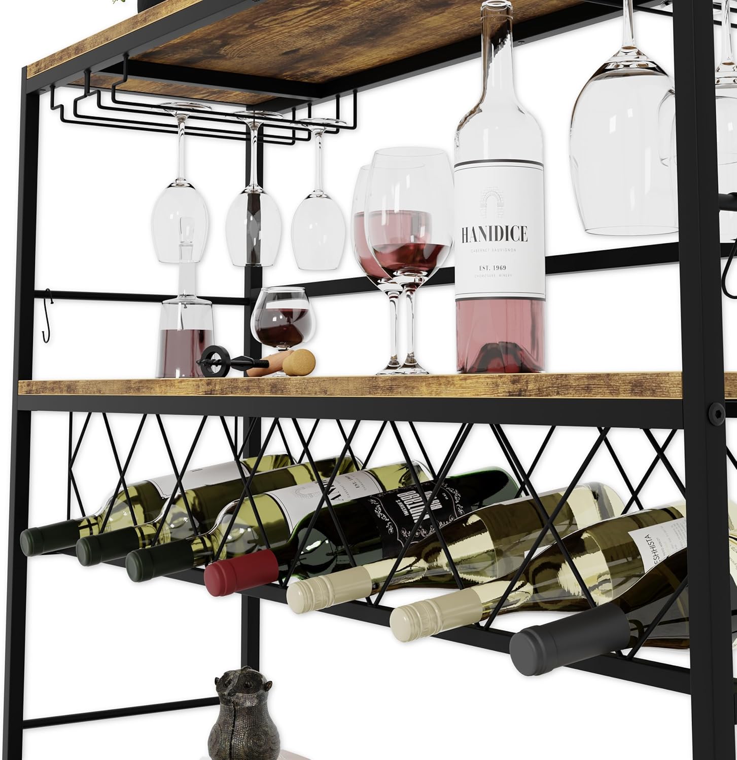 CARLA HOME Large Freestanding Wine Rack with Glass Holder - 20+ Bottle