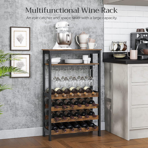 CARLA HOME Large Freestanding Wine Rack with Glass Holder - 24 Bottle