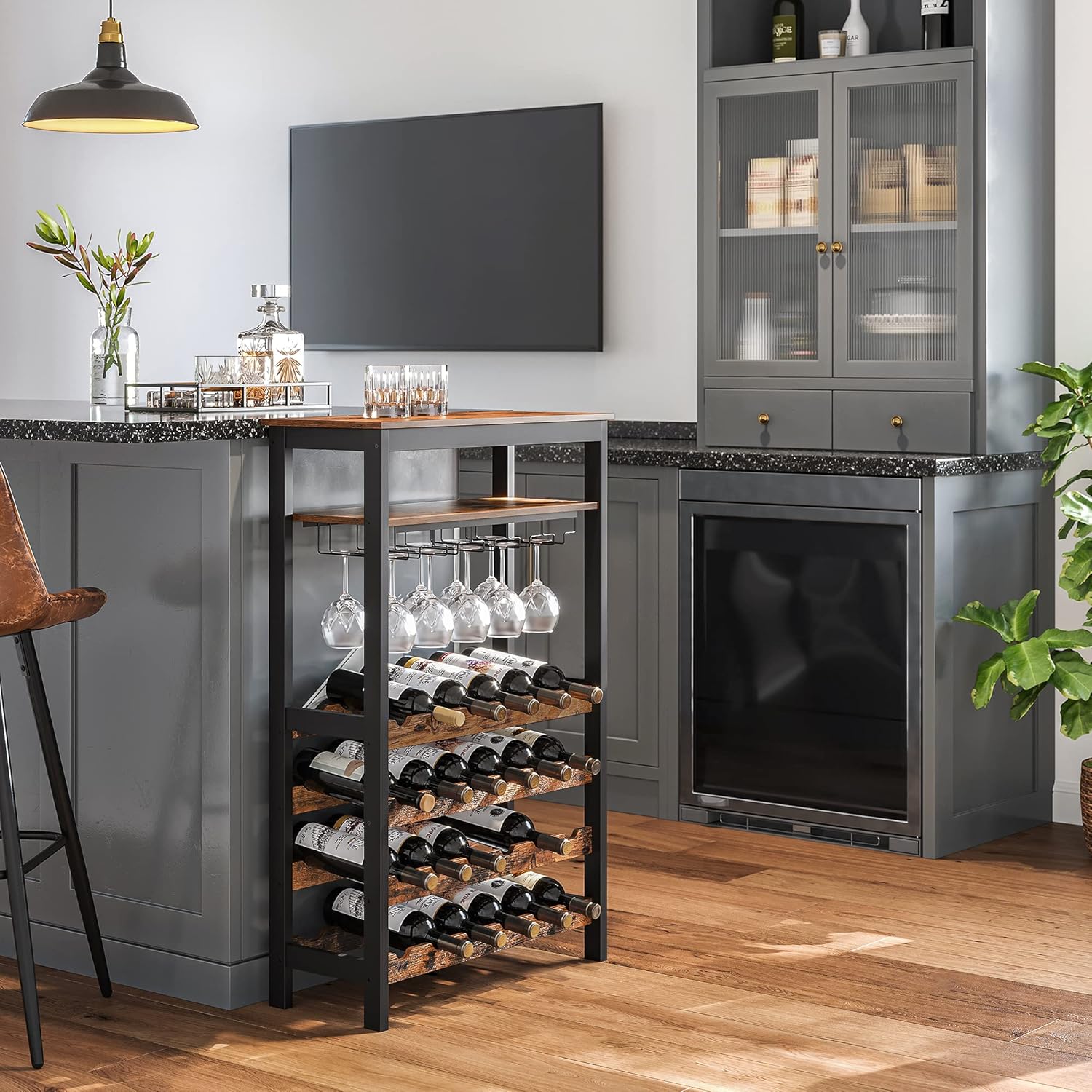 CARLA HOME Large Freestanding Wine Rack with Glass Holder - 24 Bottle