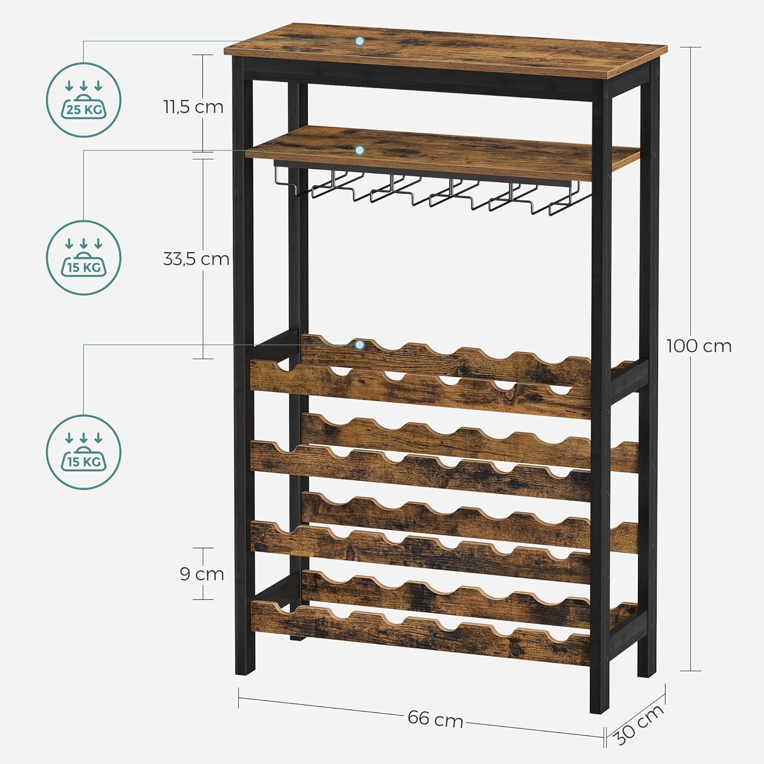 CARLA HOME Large Freestanding Wine Rack with Glass Holder - 24 Bottle