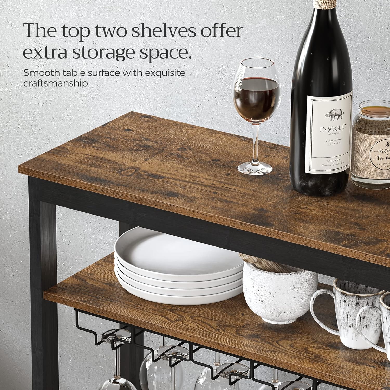 CARLA HOME Large Freestanding Wine Rack with Glass Holder - 24 Bottle