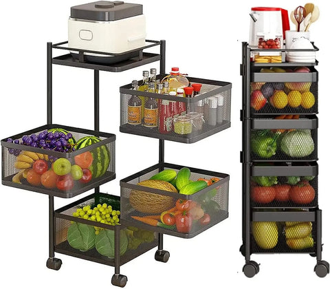 CARLA HOME 5-Tier Rolling Fruit & Vegetable Basket Cart – Lockable Wheels