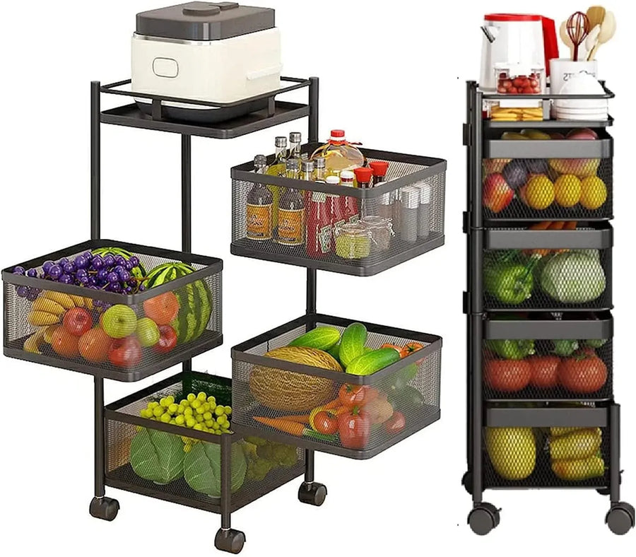 CARLA HOME 5-Tier Rolling Fruit & Vegetable Basket Cart – Lockable Wheels