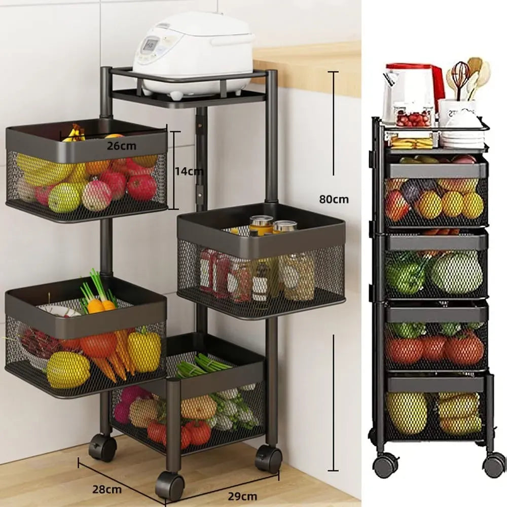 CARLA HOME 5-Tier Rolling Fruit & Vegetable Basket Cart – Lockable Wheels