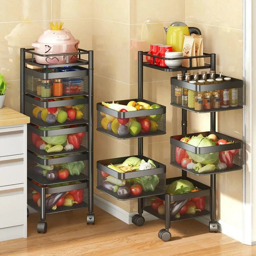 CARLA HOME 5-Tier Rolling Fruit & Vegetable Basket Cart – Lockable Wheels