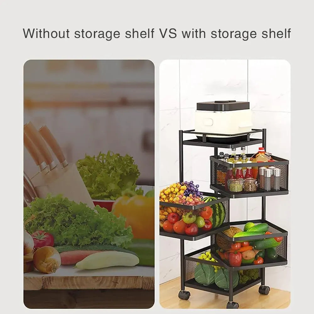 CARLA HOME 5-Tier Rolling Fruit & Vegetable Basket Cart – Lockable Wheels