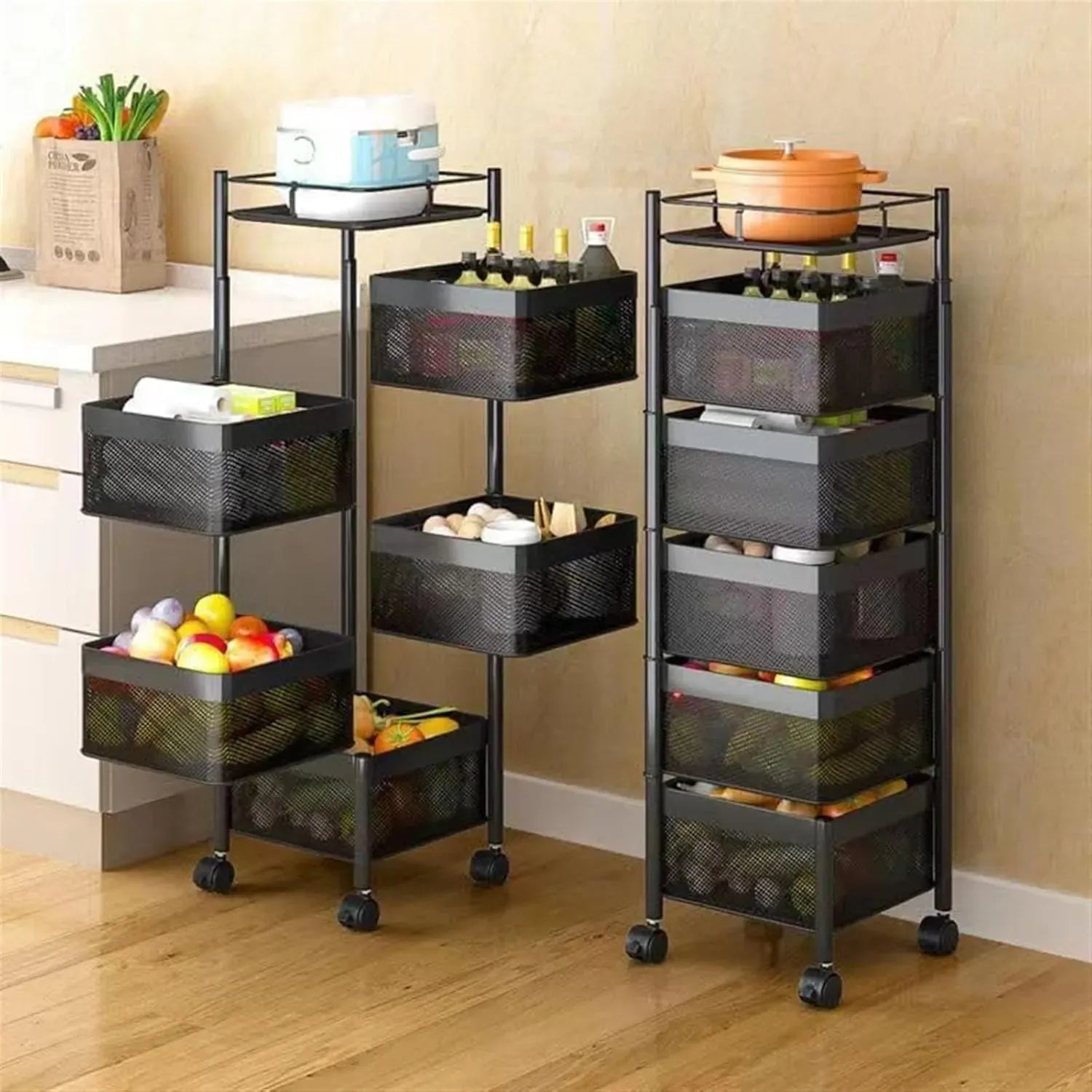 CARLA HOME 5-Tier Rolling Fruit & Vegetable Basket Cart – Lockable Wheels