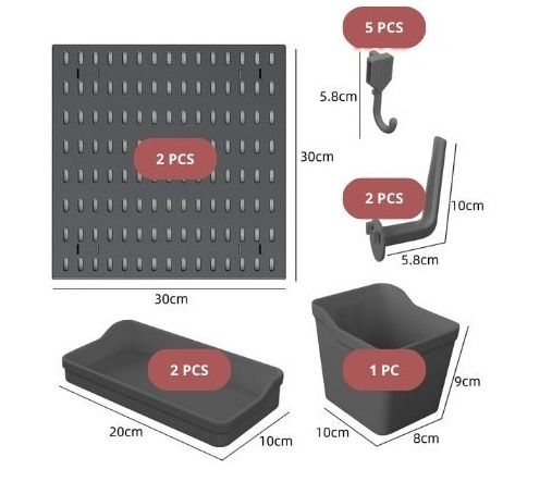 CARLA HOME Pegboard Wall Organiser Kit with 10 Accessories - 2 Black Panels
