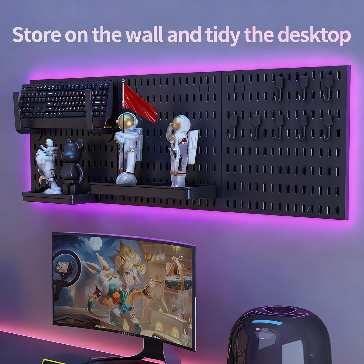 CARLA HOME Pegboard Wall Organiser Kit with 17 Accessories - 3 Black Panels