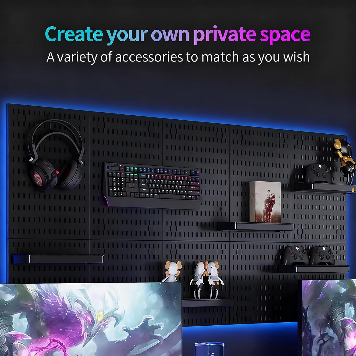 CARLA HOME Pegboard Wall Organiser Kit with 19 Accessories - Black