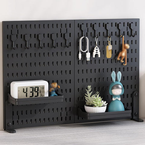 CARLA HOME Desk Pegboard Organiser Kit – Black 2 Pack with Hooks & Tray