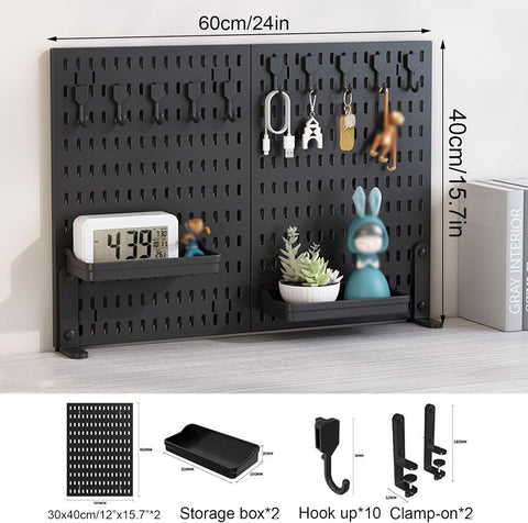 CARLA HOME Desk Pegboard Organiser Kit – Black 2 Pack with Hooks & Tray