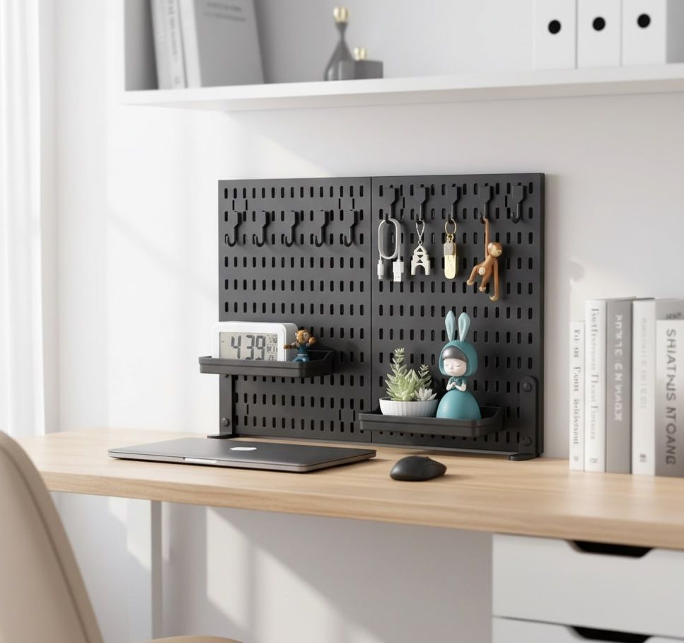 CARLA HOME Desk Pegboard Organiser Kit – Black 2 Pack with Hooks & Tray