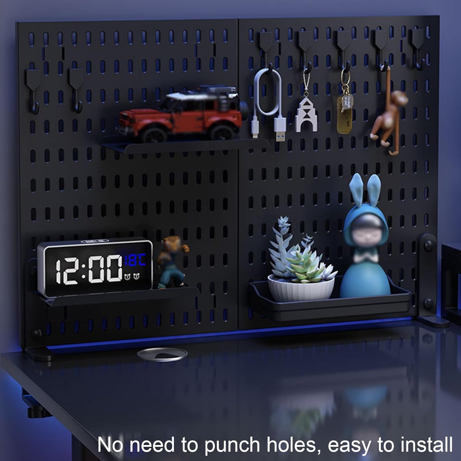 CARLA HOME Desk Pegboard Organiser Kit – Black 2 Pack with Hooks & Tray