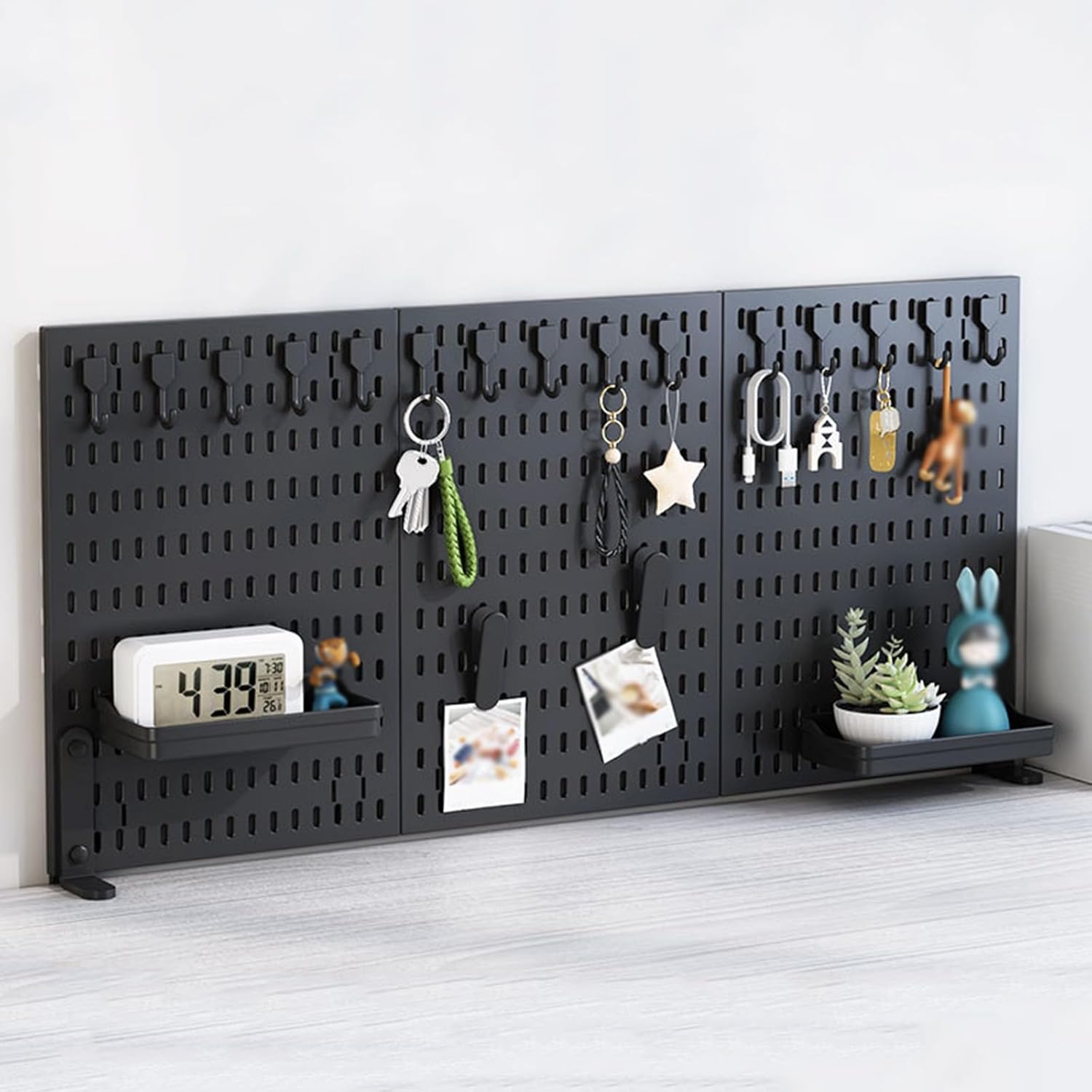 CARLA HOME Desk Pegboard Organiser Kit – Black 2 Pack with Hooks & Tray