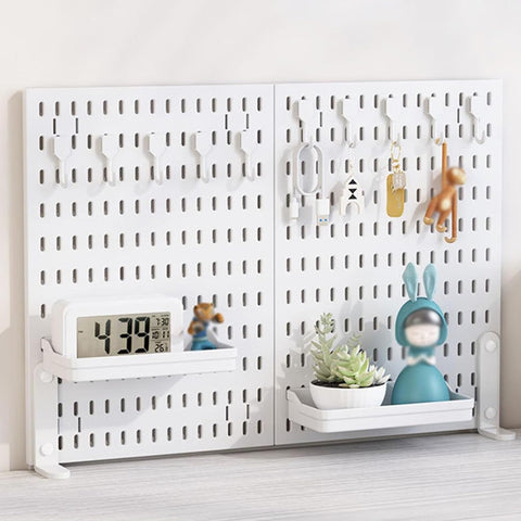 CARLA HOME Desk Pegboard Organiser Kit – White 2 Pack with Hooks & Tray