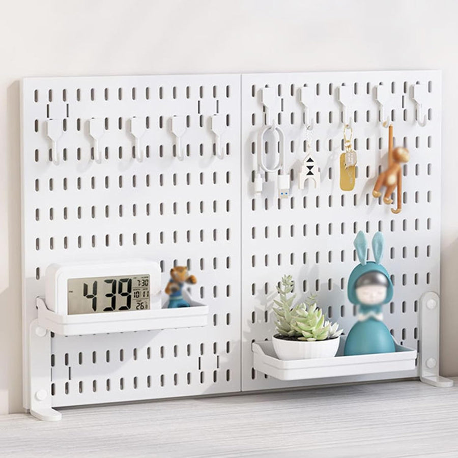 CARLA HOME Desk Pegboard Organiser Kit – White 2 Pack with Hooks & Tray