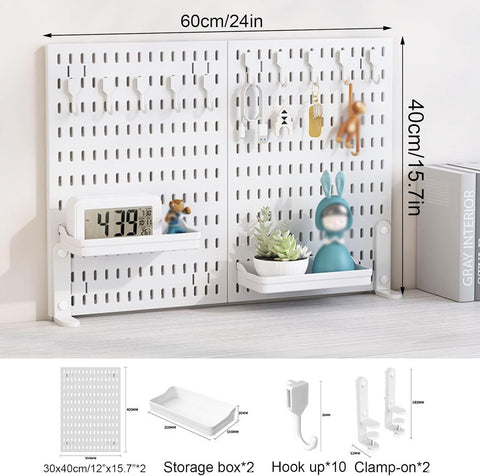 CARLA HOME Desk Pegboard Organiser Kit – White 2 Pack with Hooks & Tray